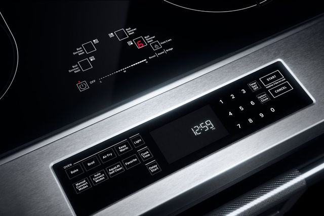 Close view of the controls on a JennAir Induction range