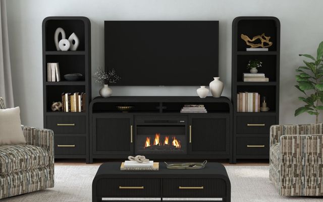 Elements International Ridgemont Black with Grain 70" TV Console with Fireplace Insert-1