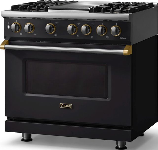 Viking® 5 Series 36" Onyx Pro Style Dual Fuel (NG) Range with Brushed Brass Trim-3