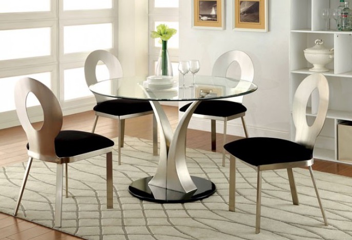 お値下げ！『送料込み』CF Tread Table Round TENtoTEN Furniture of America® Valo Glass top Round Dining Table with