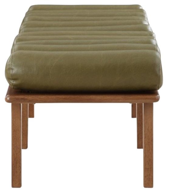 Meridian Furniture Landon Olive/Walnut Vegan Leather Bench-2