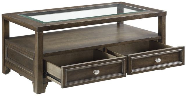 Homelegance® Auburn Glass Top Cocktail Table with Brown Cherry Base -3