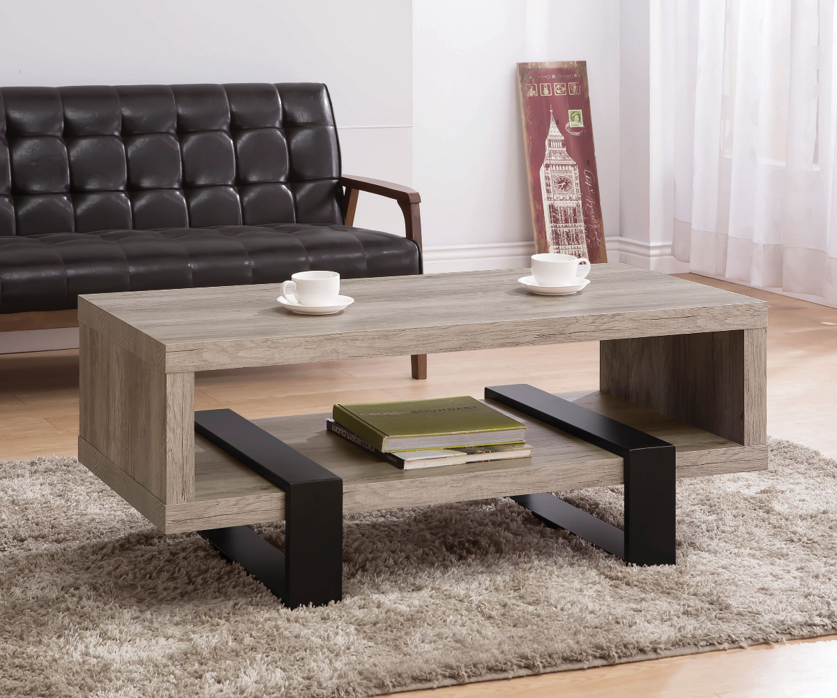 Coaster Dinard Grey Driftwood Coffee Table with Black Metal Frame - Thumbnail 2