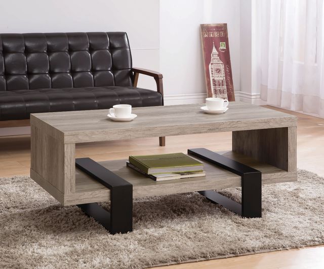 Coaster® Dinard Grey Driftwood Coffee Table With Black Metal Frame -1