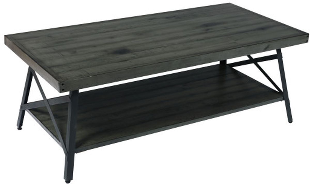 Emerald Home Chandler Antique Gray Cocktail Table with Steel Gray Frame Mattress Barn Marshall MN