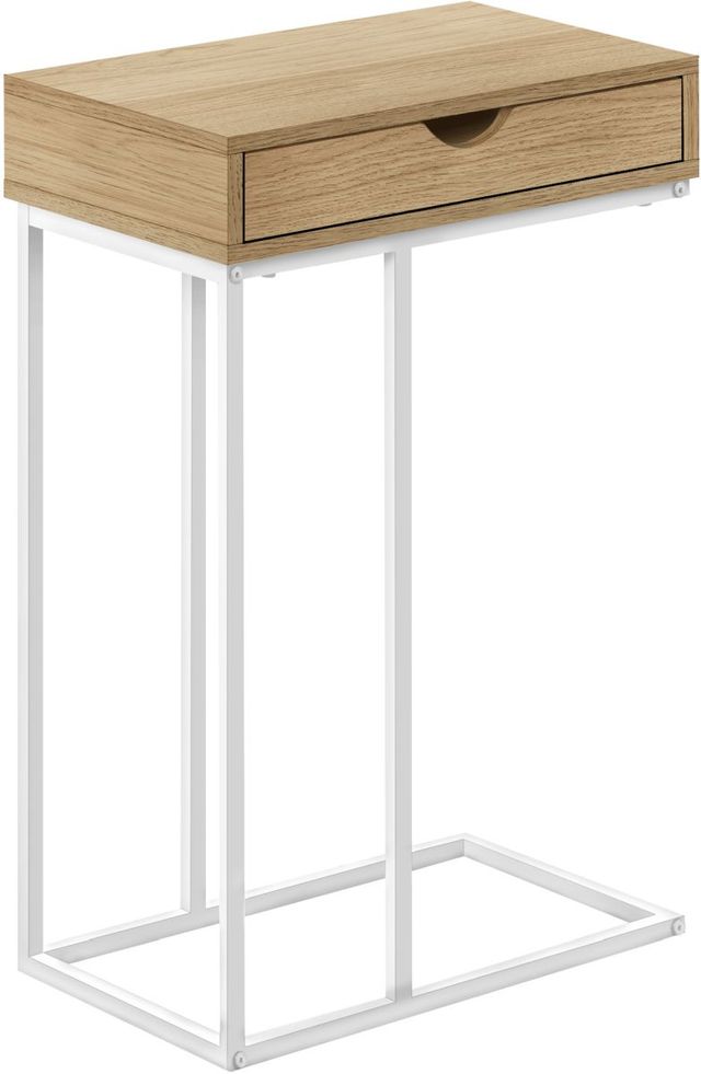 Monarch Specialties Inc. Natural 25"H Drawer C Table with White Metal Base -0