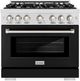 ZLINE Select 36" Satin Stainless Steel Pro Style Dual Fuel Range with Black Matte Door-0