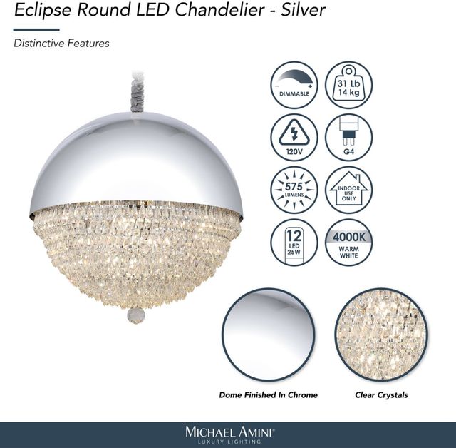 Michael Amini® Eclipse Silver Round LED Chandelier-3