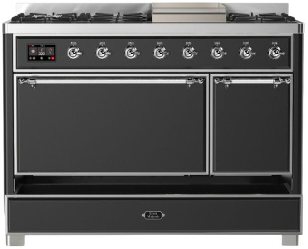 Ilve® Majestic III 48" Graphite Matte Pro Style Dual Fuel Liquid Propane Range with Solid Door and Chrome Trim-2
