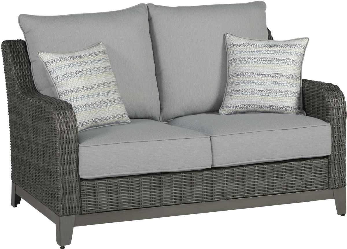 Signature Design by Ashley® Elite Park Gray Aluminum/Fabric/Resin Wicker Outdoor Loveseat with Cushion
