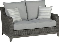 Signature Design by Ashley® Elite Park Gray Aluminum/Fabric/Resin Wicker Outdoor Loveseat with Cushion