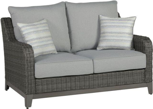 Signature Design by Ashley® Elite Park Gray Aluminum/Fabric/Resin Wicker Outdoor Loveseat with Cushion-0