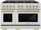 ZLINE Select Autograph Edition 48" Stainless Steel Convection Pro Style Gas Range with Polished Gold Accents-0