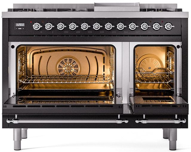 Ilve® Nostalgie II Series 48" Glossy Black Pro Style Dual Fuel Range-1