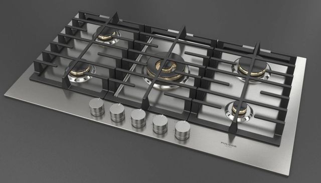 Fulgor Milano Matteo 400 Series 36" Brushed Stainless Steel Gas Cooktop with Polished Brass Burners-2