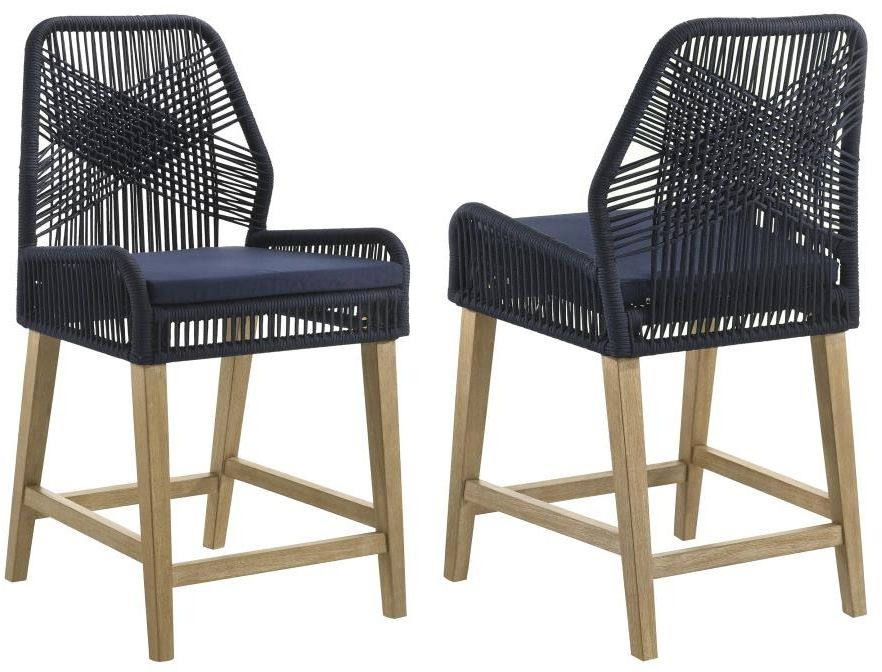 Coaster Nakia 2 Piece Dark Blue Weathered Wash Counter Height Chairs Comfort Center Furniture