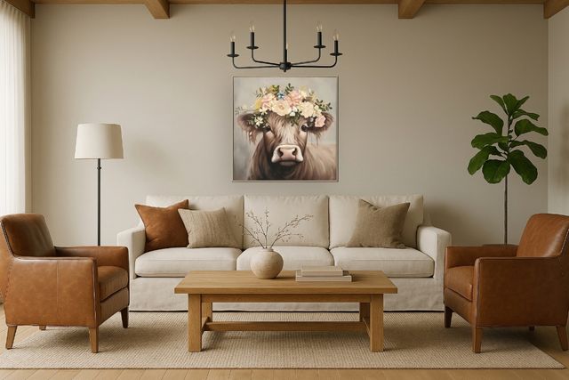 Classy Living Contemplative Blossom Crowned Cow Wall Art-1