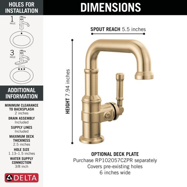 Delta Broderick® Lumicoat® Champagne Bronze 8" Single Handle Bathroom Faucet with Drain-1