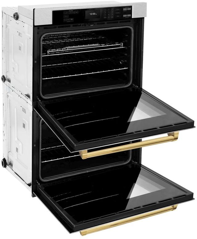 ZLINE Autograph Edition Professional 30" Stainless Steel Double Electric Wall Oven with Polished Gold Accents-3