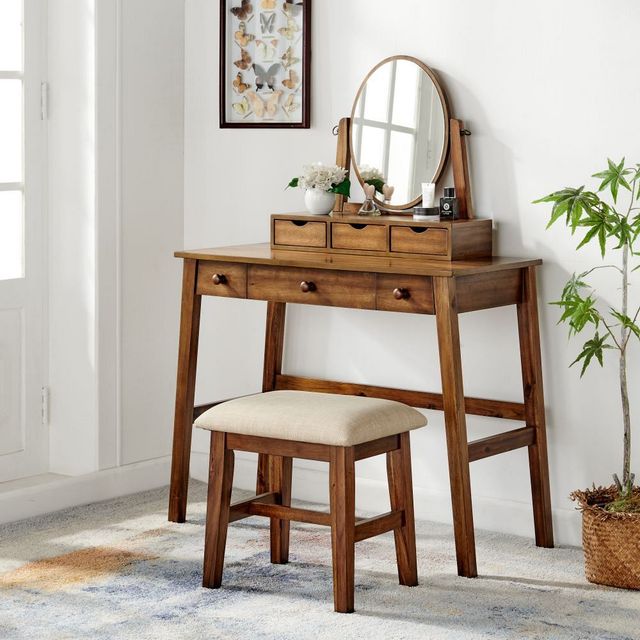 Linon Emery 3-Piece Walnut Vanity Set-1