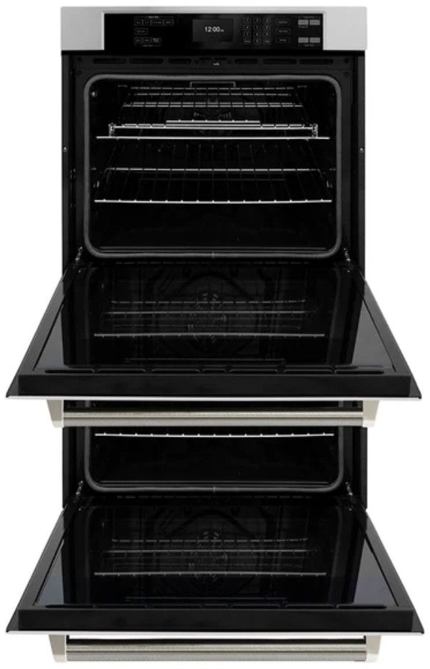 ZLINE Autograph Edition 30" Stainless Steel Electric Double Wall Oven with Polished Nickel Handles-1