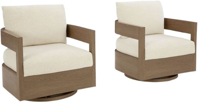 Signature Design by Ashley® Serene Bay Dark Brown/White Aluminum/Fabric Outdoor Swivel Glider-4
