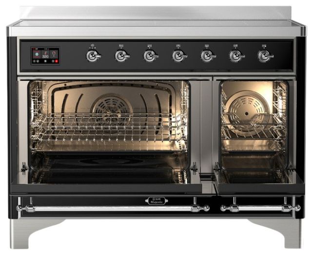 Ilve® Majestic III 48" Glossy Black Pro Style Induction Range with Solid Door and Chrome Trim-1