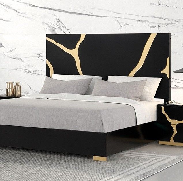 Furniture of America® Goldsberg 4-Piece Black/Gold Queen Bedroom Set-1
