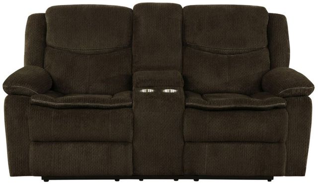 Coaster® Jennings Brown Reclining Upholstered Motion Loveseat with Console-2