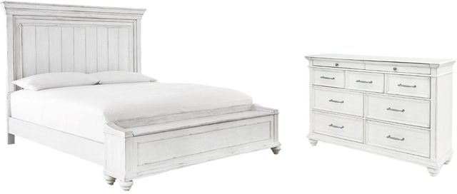 Benchcraft® Kanwyn 4-Piece Whitewash King Panel Bed Set-0