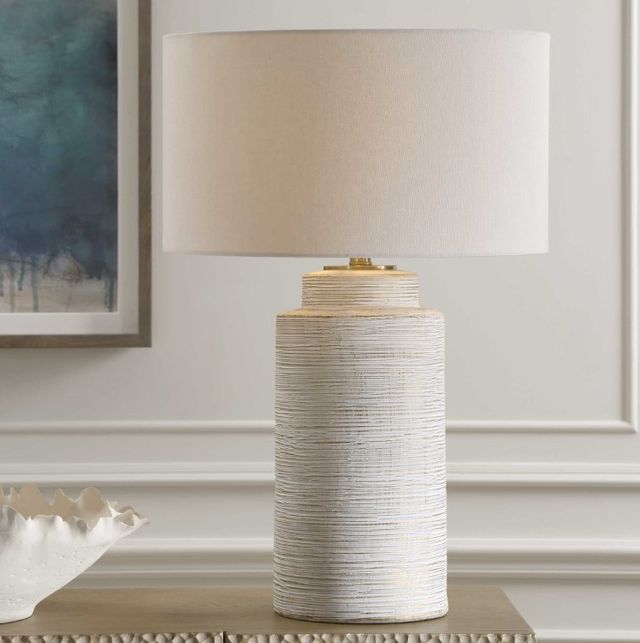Uttermost® Crimp Distressed Ivory Glaze Table Lamp-1