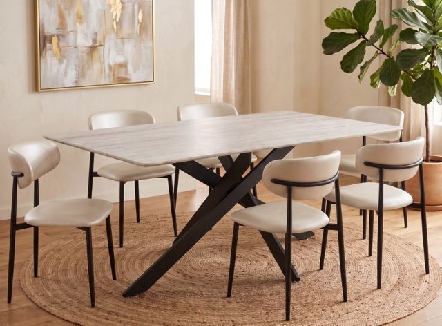 Cramco Nero Fossil Stone Dining Table with Matte Black Base-1