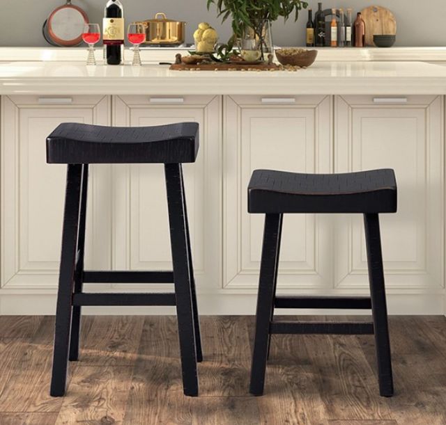 Furniture of America® Biasca 2-Piece Black Bar Stool Set-1