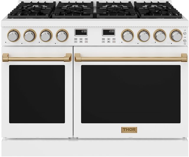 Thor Kitchen A Series 48" White Matte Pro Style Gas Range with Bronze Hardware-0
