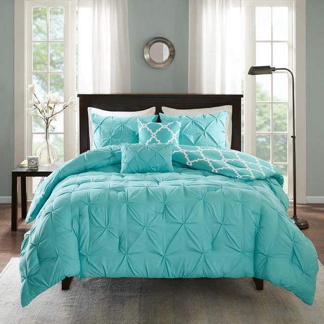 Olliix by Madison Park Essentials 5 Piece Aqua Full/Queen Kasey Reversible Comforter Set-3