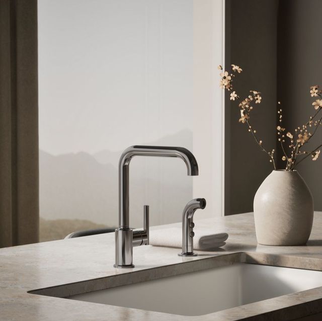 KOHLER® Purist® Vibrant Titanium Single-Handle Kitchen Sink Faucet with Side Sprayer-1