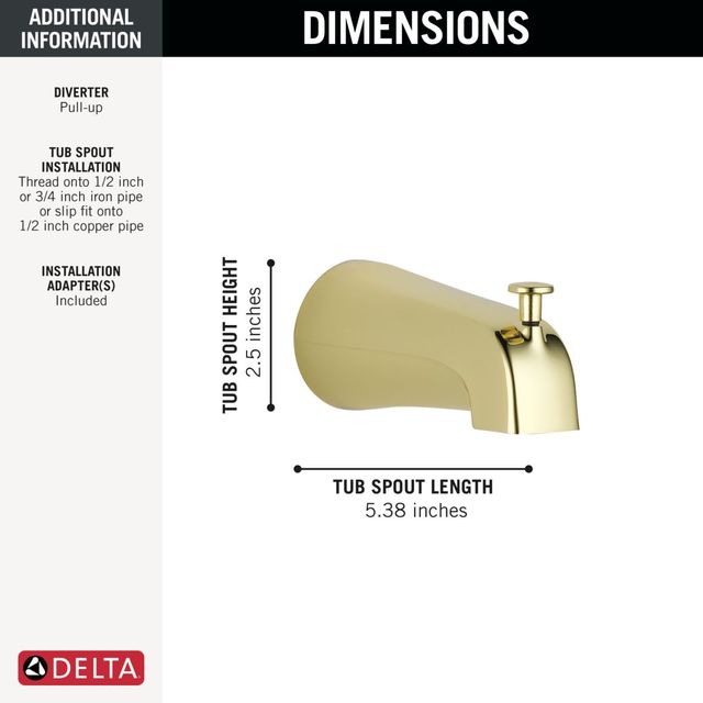 Delta Universal Showering Components Polished Brass Diverter Tub Spout-1