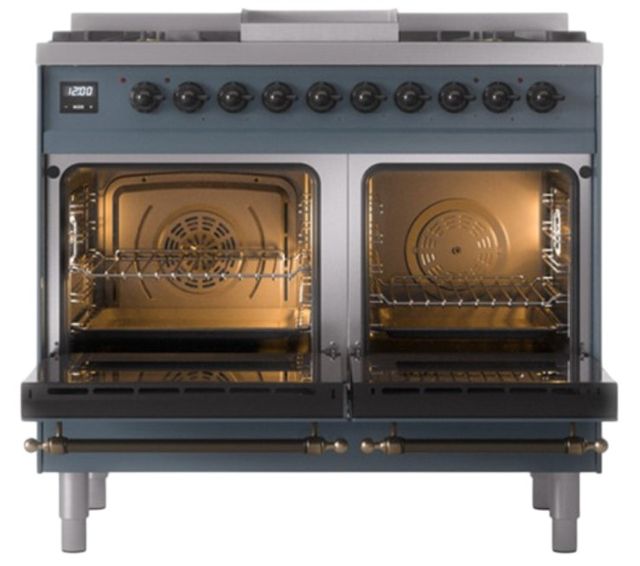 Ilve® Nostalgie II Noblesse 40'' Blue Gray Pro Style Dual Fuel Range with Burnished Trim-1