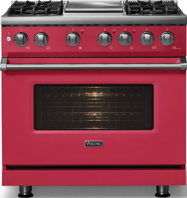 Viking® 5 Series 36" Valentine Pro Style Dual Fuel (LP) Range with Polished Chrome Trim-2