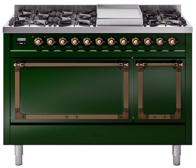 Ilve® Nostalgie II Noblesse 48'' Emerald Green Pro Style Dual Fuel Range with Burnished Trim-0
