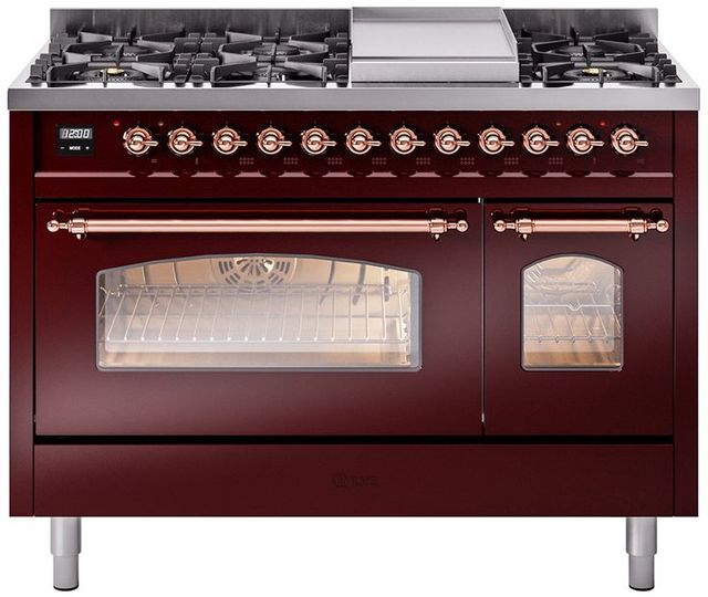 Ilve® Nostalgie II Series 48" Burgundy Pro Style Dual Fuel Range-0