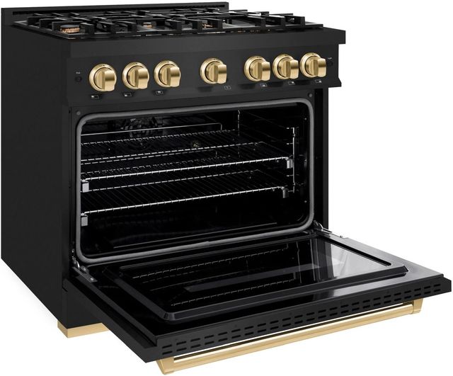 ZLINE Classic Autograph Edition 36" Black Stainless Steel Pro Style Dual Fuel Range with Polished Gold Accents-3