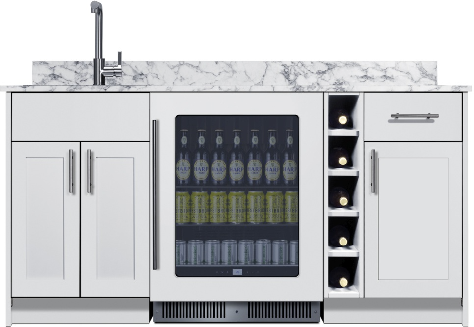 Summit® TurnKey Oasis 69" White Wet Bar with 4.7 Cu. Ft. Built-In Beverage Center and Stainless Steel Sink with Faucet
