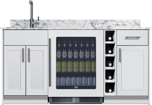 Summit® TurnKey Oasis 69" White Wet Bar with 4.7 Cu. Ft. Built-In Beverage Center and Stainless Steel Sink with Faucet-0