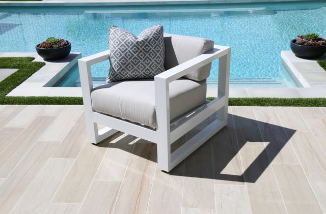 Sunset West Newport Satin White Aluminum Outdoor Club Chair with Cast Silver Cushion-3