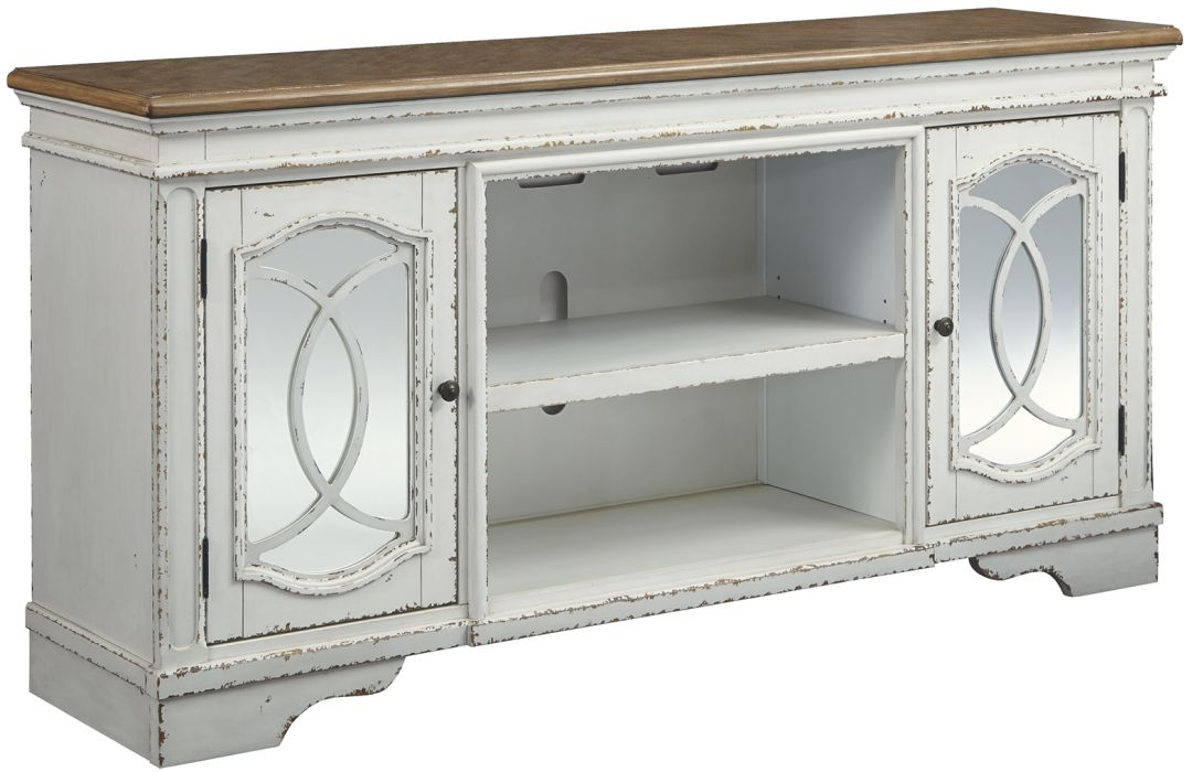 Realyn TV Stand with Fireplace - Chipped White Realyn TV Stand with Fireplace - Chipped White