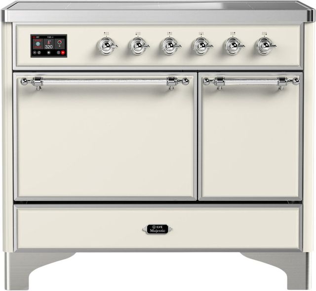 Ilve® Majestic III 40" Antique White Pro Style Induction Range with Solid Door and Chrome Trim-0