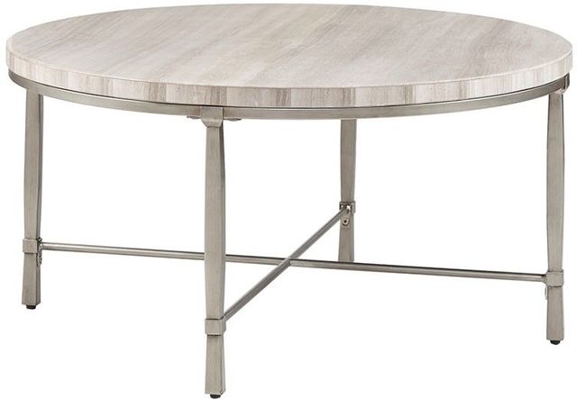 Olliix by Madison Park Silver/Cream Reese Real Marble Round Coffee Table-1