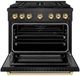 ZLINE Paramount 36" 5.2 cu. ft. Black Satin Stainless Steel Paramount Dual Fuel Range with 6 Brass Burners Gas Cooktop and Electric Convection Oven with Polished Gold Accent-3