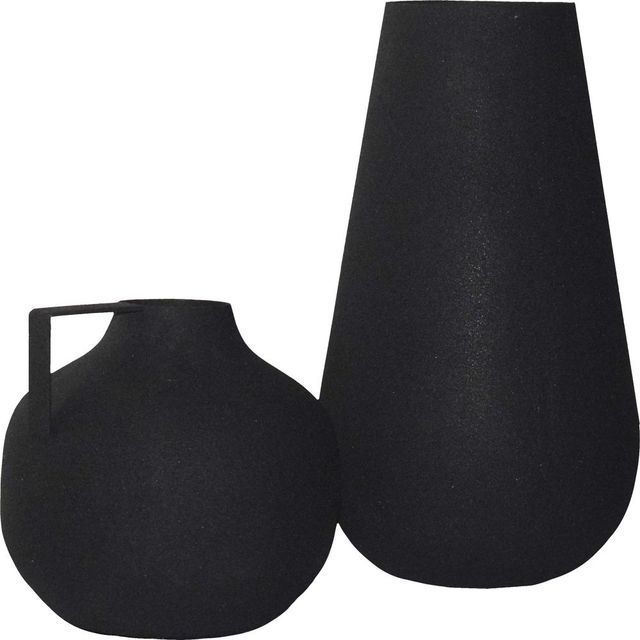 Renwil® Roove Set of 2 Textured Matt Black Vases-1